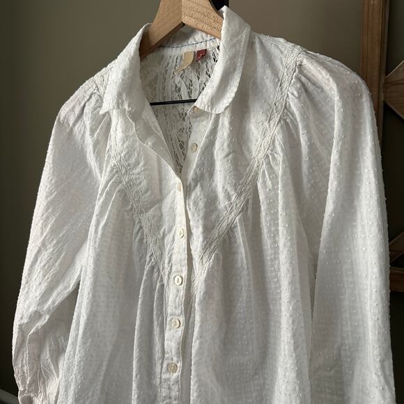 Anthropologie Pilcro Lace Back Button Down Long Sleeve Blouse White Small - Picture 3 of 7